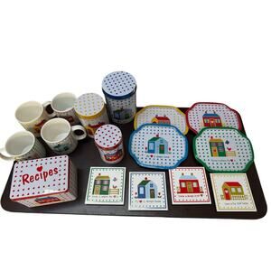VTG JSNY Home N' Heart Mugs Trivets Tin Canisters Recipe Box Plates 16 Pc 1980’s
